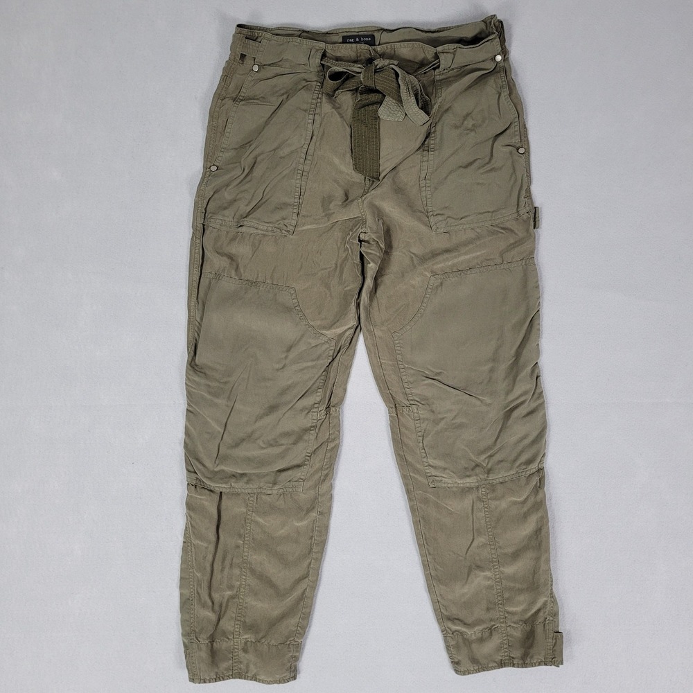 rag & bone Women Olive Green Silk Cargo Pants Size 2 30x26